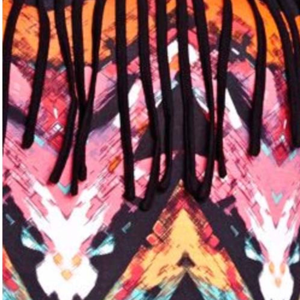 FRINGED TOP, SLEEVELESS, BLACK & MULTICOLOUR, SIZE 3X, POLYESTER SPANDEX, RACER